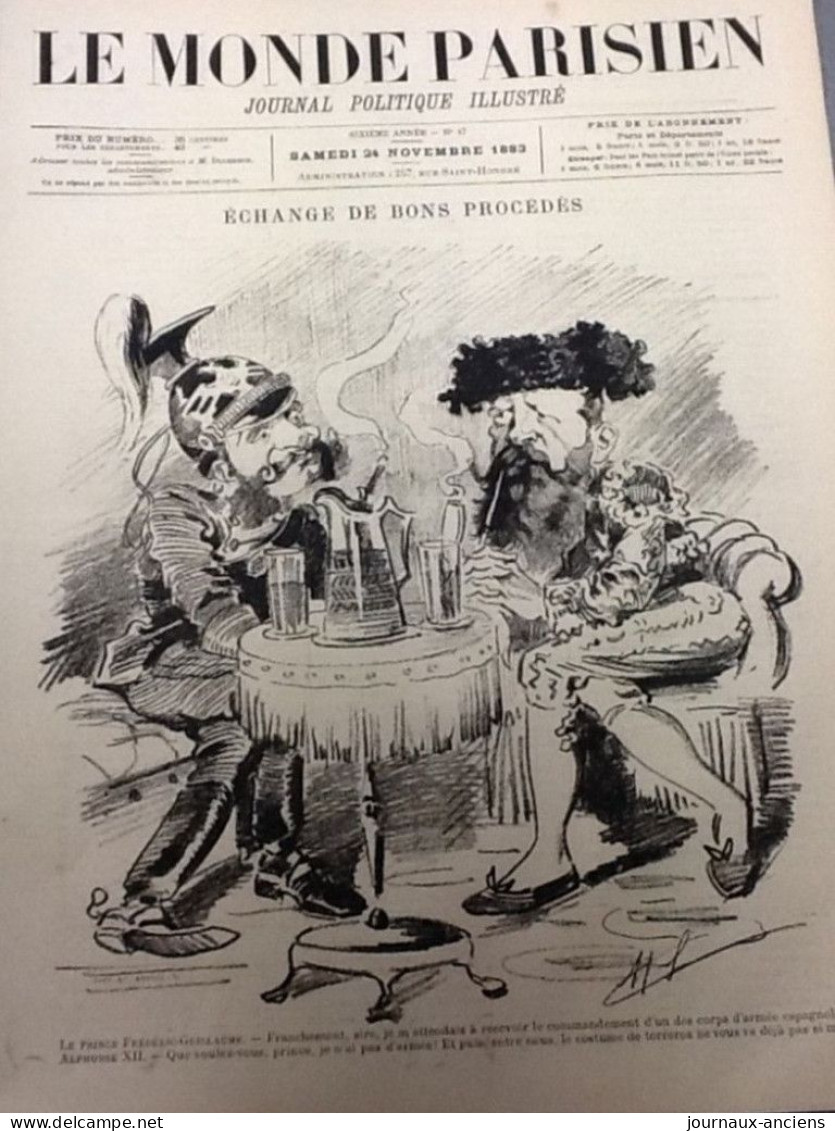 1883 LE MONDE PARISIEN - Caricature François COPPÉE -  Frederic-Guillaume - Alphonse XII - Échange De Bons Procédès - Magazines - Before 1900