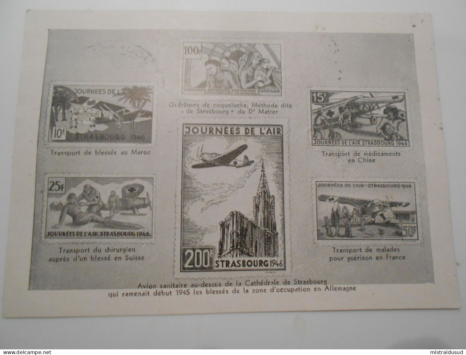 France Poste Aerienne , çarte De Strasbourg 1946 , Journee De L Air - 1927-1959 Cartas & Documentos