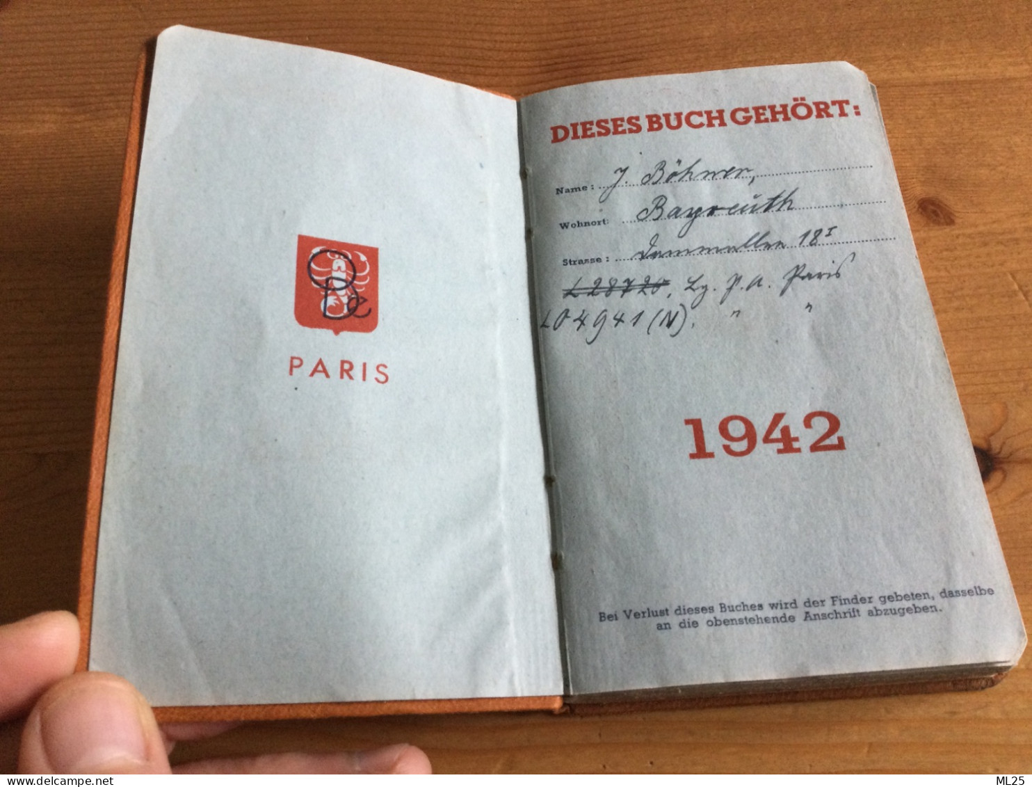 Agenda Soldat Allemand 1942 Nominatif Paris - Otros & Sin Clasificación