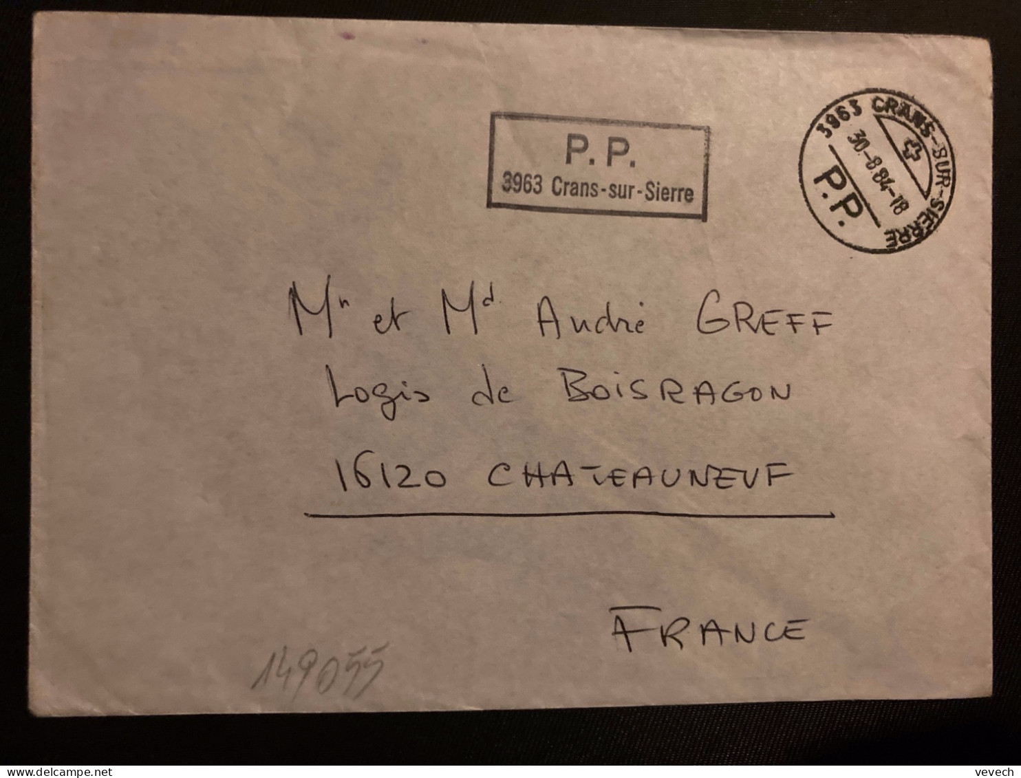 LETTRE (PORT PAYE) OBL.30-8 84 CRANS SUR SIERRE PP + GRIFFE PP 3963 CRANS SUR SIERRE - Poststempel