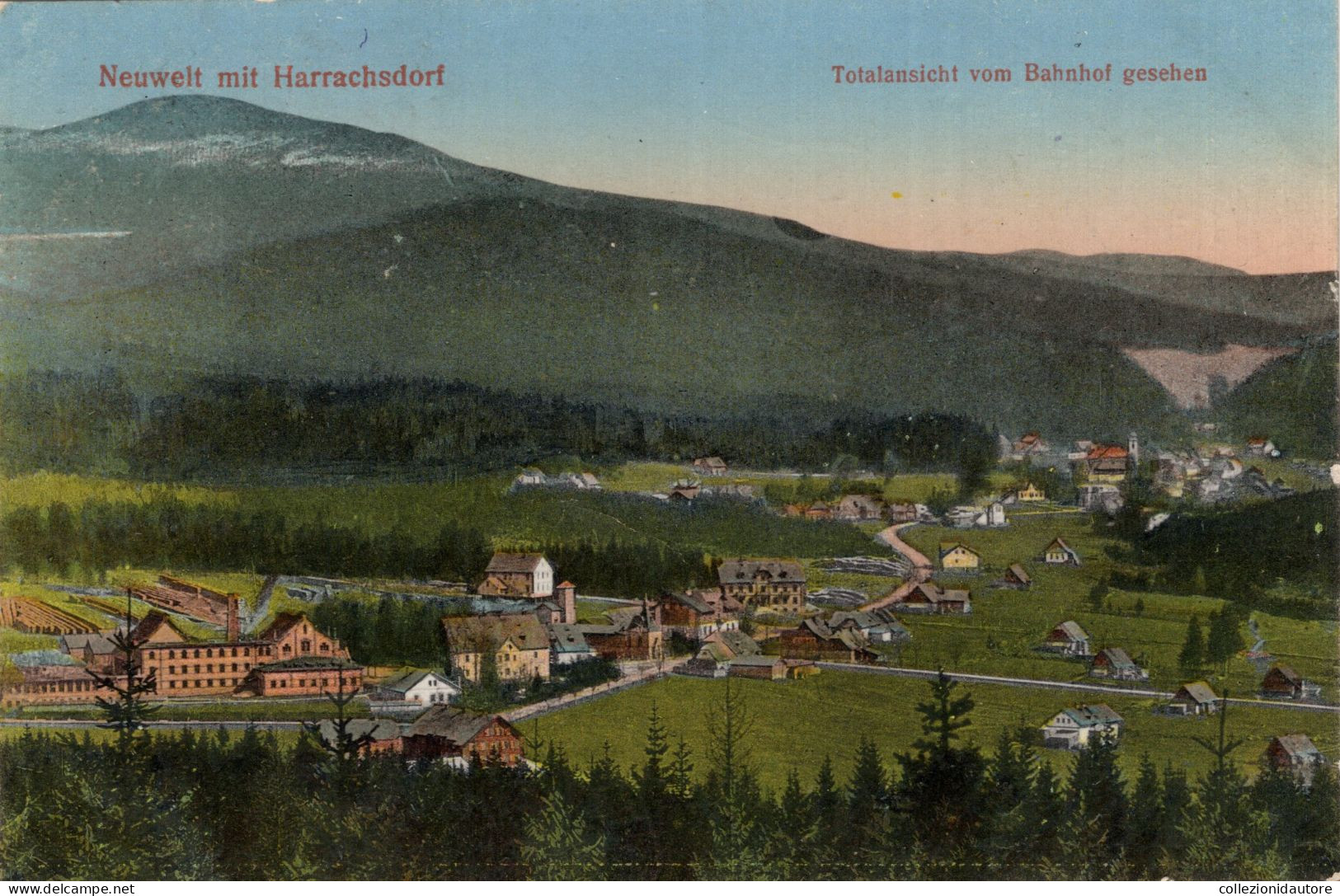 NEUWELT MIT HARRACHSDORF - TOTALANSICHT VOM BAHNHOF GESEHEN - CARTOLINA FP SPEDITA NEL 1927 - Tchéquie