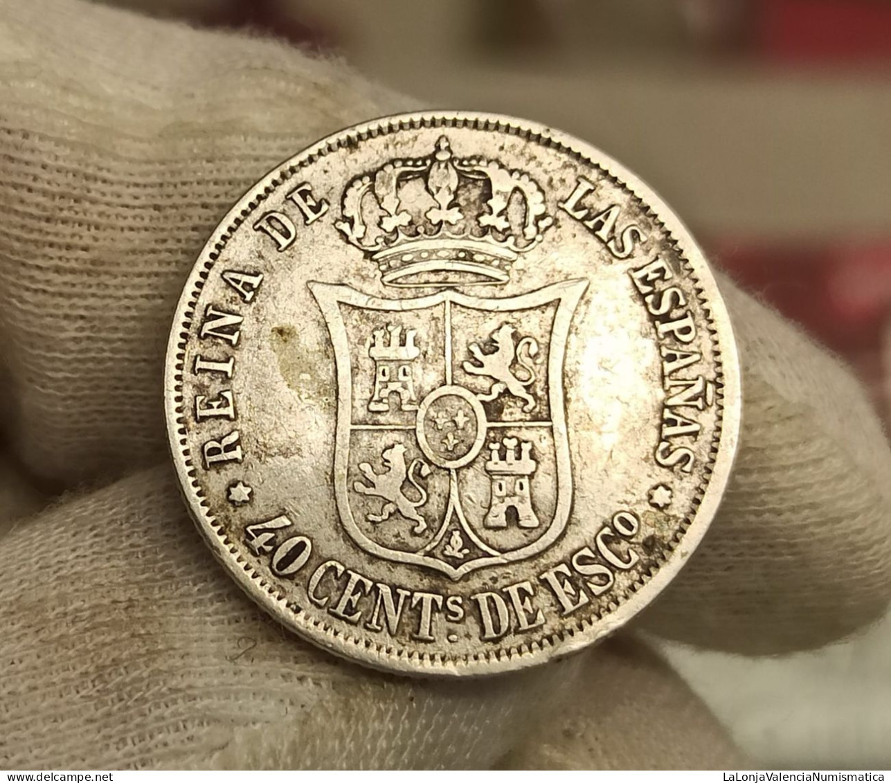 España Spain Isabel II - 40 Céntimos De Escudo 1866 Madrid Km 628.2 Plata - Otros & Sin Clasificación