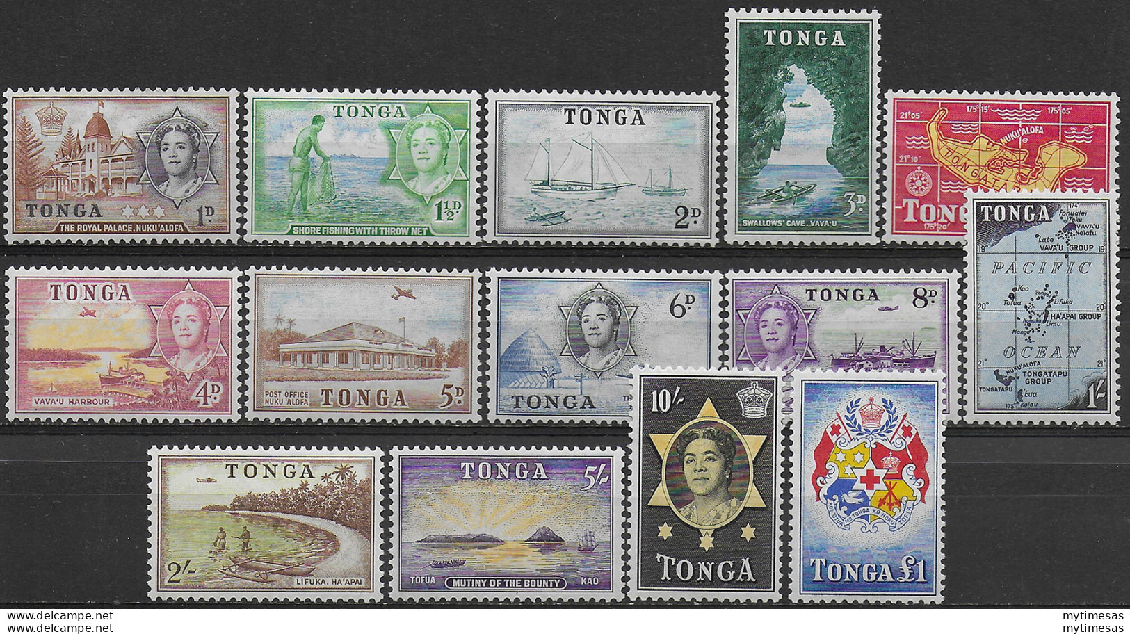 1953 Tonga Pictorial 14v. MNH SG N. 101/14 - Other & Unclassified