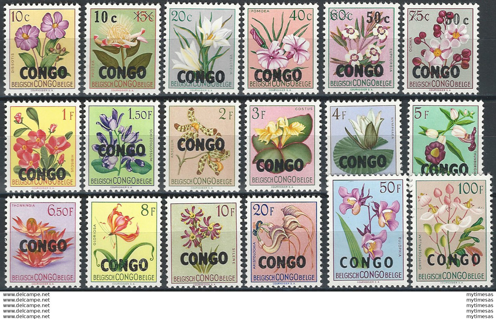 1960 Congo Flowers 18v. MNH Yvert N. 382/399 - Otros & Sin Clasificación