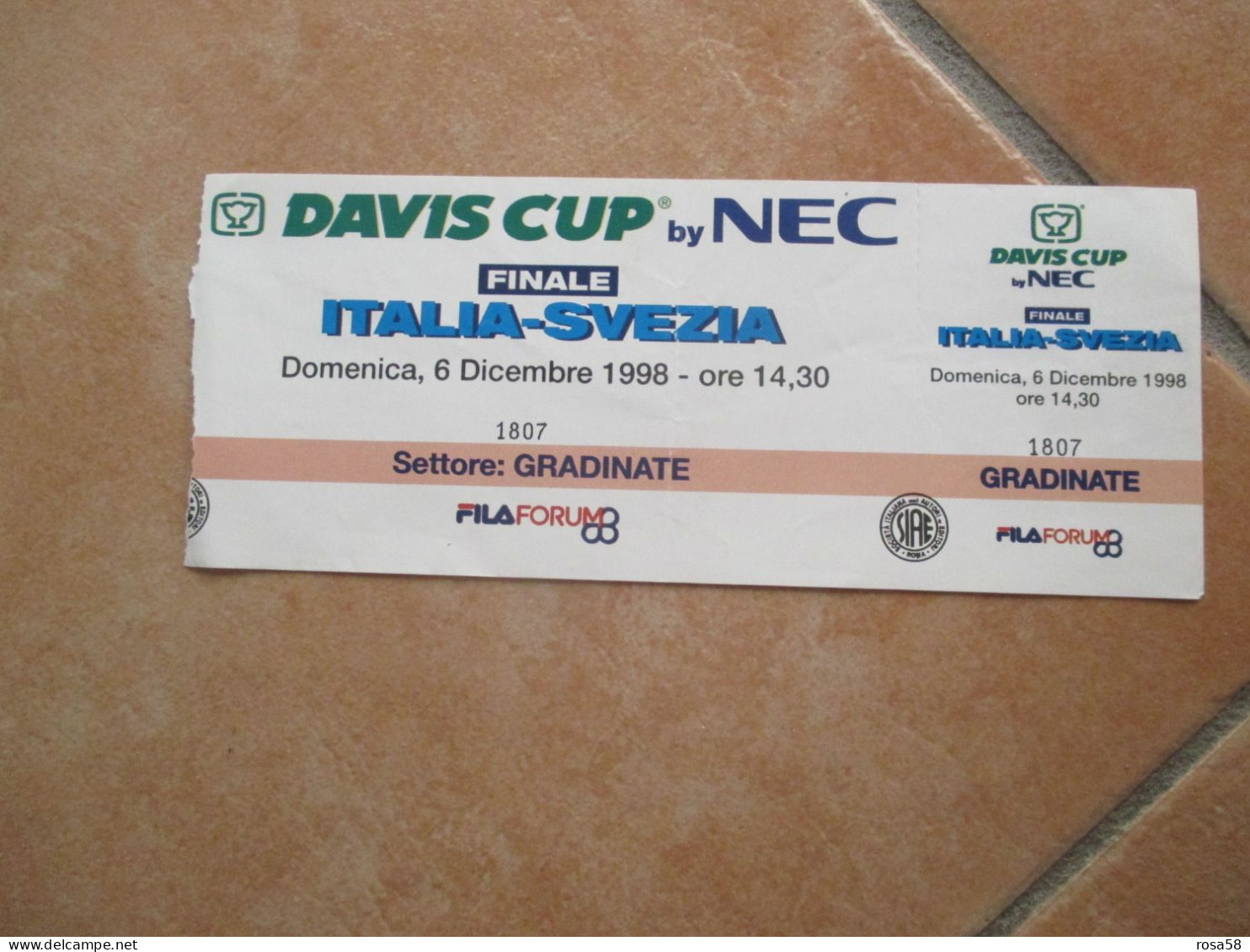 6 Dicembre 1998 DAVIS Cup By NEC Finale Italia Svezia Fila Forum Settore Gradinate - Otros & Sin Clasificación