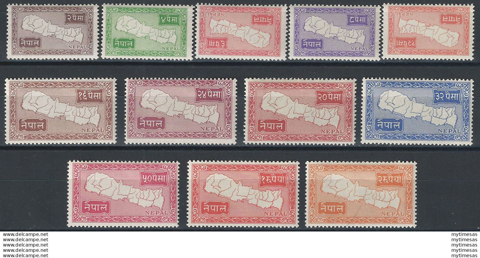 1954 Nepal Cartina 12v. MNH Yvert N. 61/72 - Népal