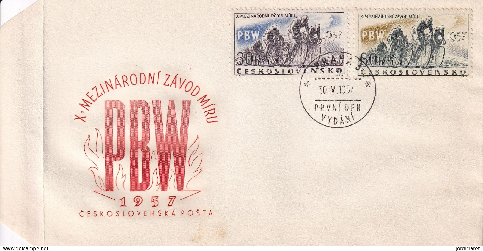 FDC 1957 CHECOSLOVAQUIA - Cycling