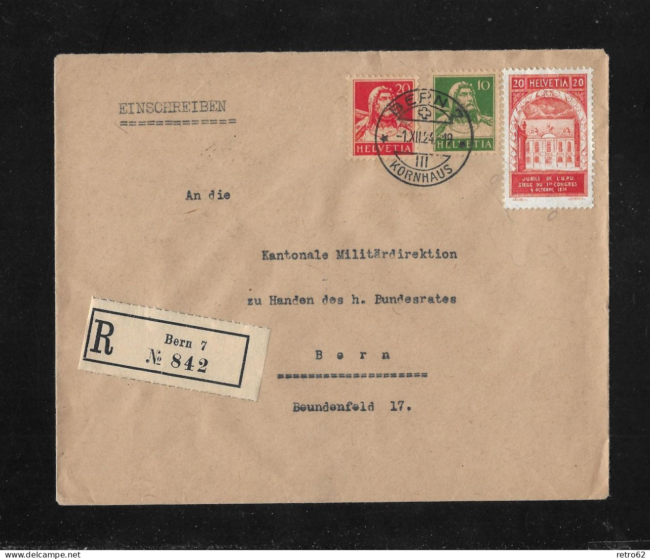 1924 BRIEF AN BUNDESRAT ► Chargé Brief An Kant.Militärdirektion ZH. Des Bundesrates  ►Mischfrankatur, SBK-167 Ungültig ! - Storia Postale