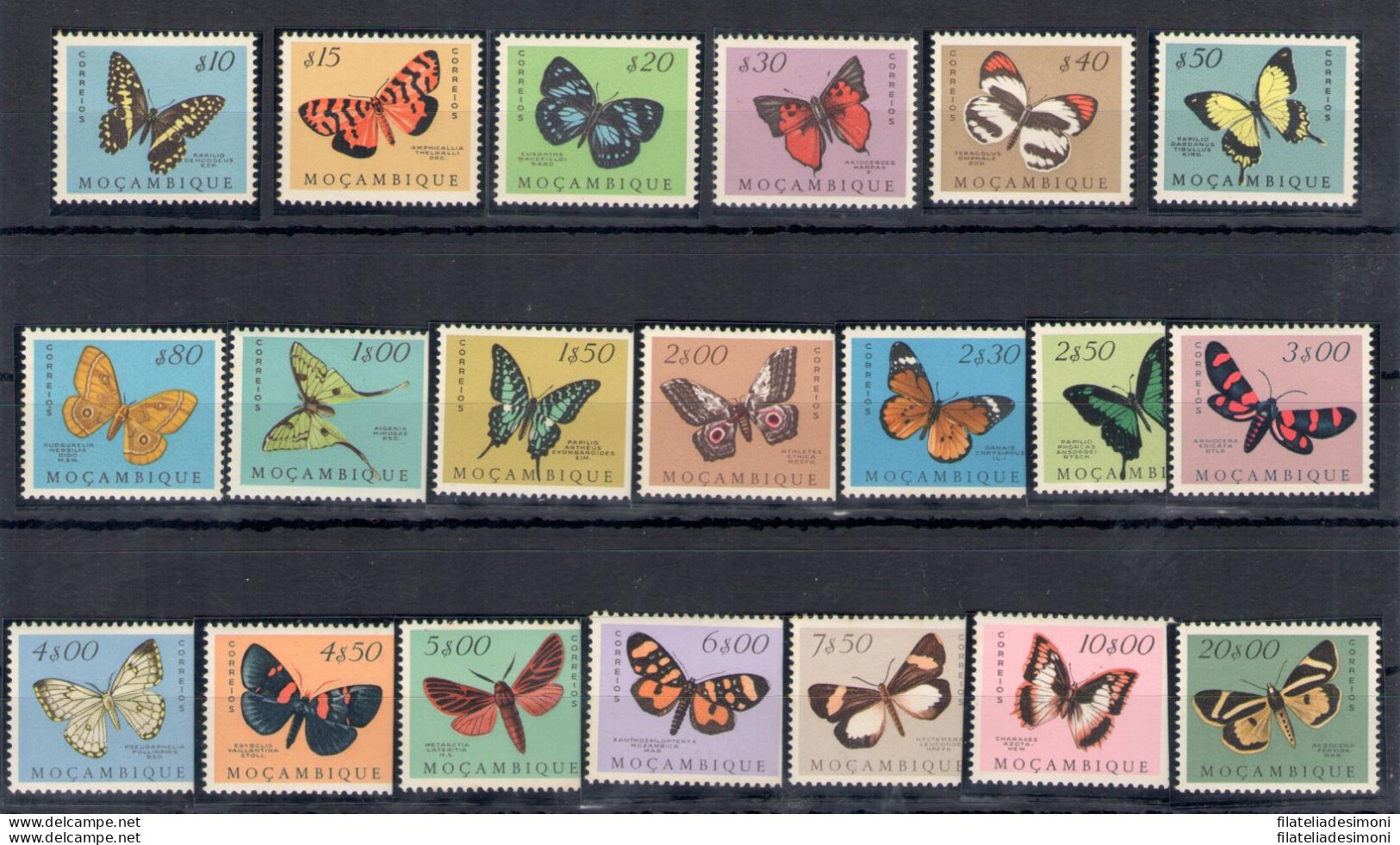 1953 Mozambico, Farfalle - Yvert N. 419-38 - 20 Valori - MNH** - Mariposas