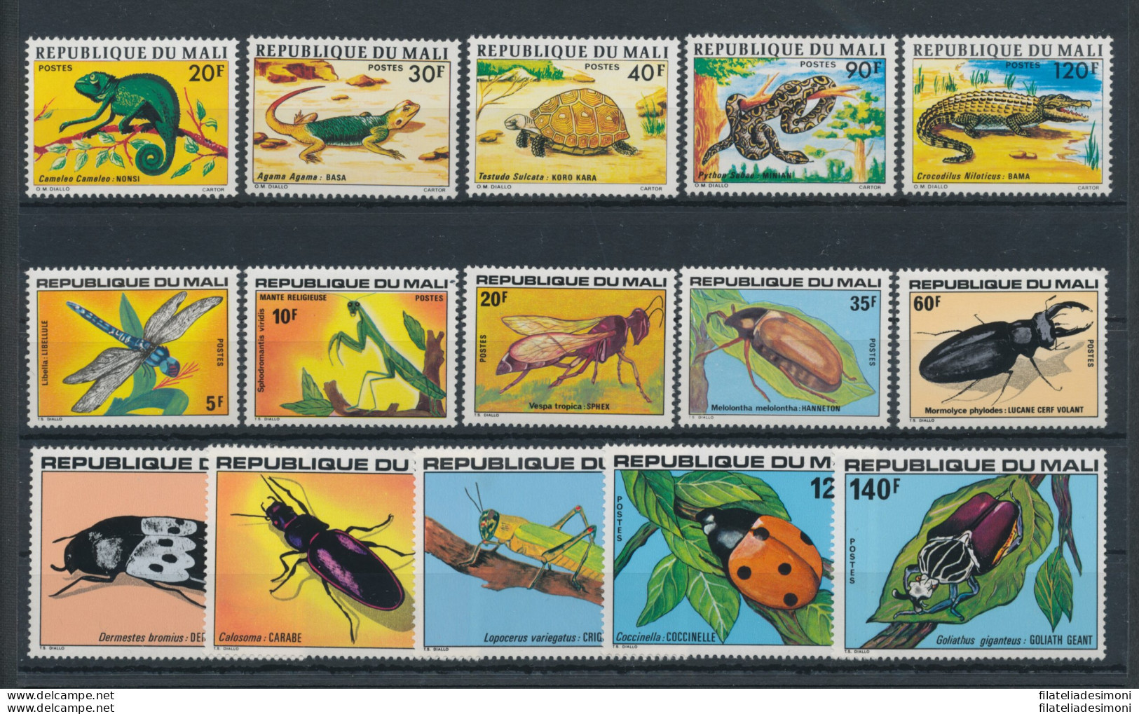 1976 - 78 Mali, Fauna - Insetti - Yvert N. 252-56 + 282-86 + 311-15 - 15 Valori - MNH** - Farfalle