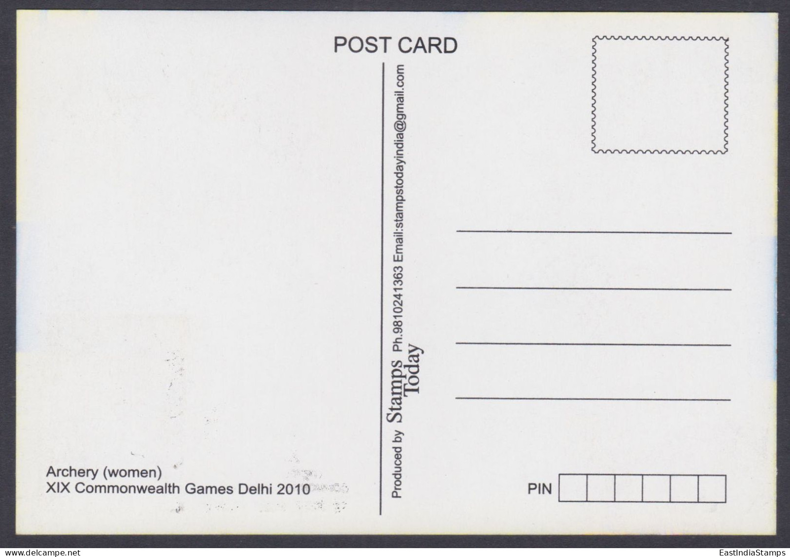 Inde India 2010 Maximum Max Card Commonwealth Games, Sport, Sports, Archery, Woman Player, Women - Lettres & Documents