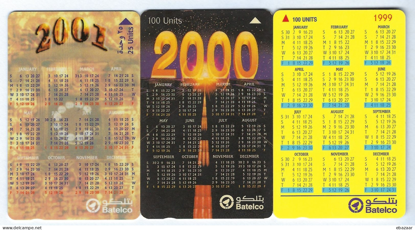 Bahrain 3 Calendar (1999, 2000 & 2001) Phonecards Used - Baharain