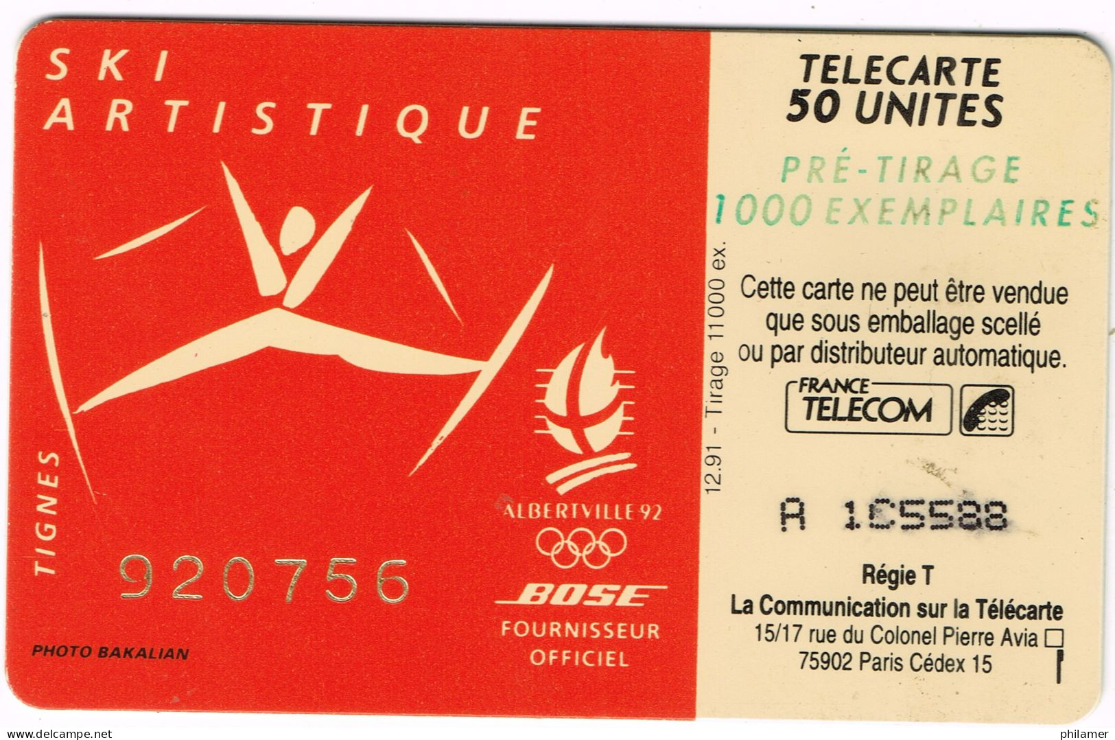 France French Telecarte Phonecard PRIVEE PUBLIQUE EN717A BOSE ACCOUSTIQUE SKI ARTISTIQUE UT BE - Privées