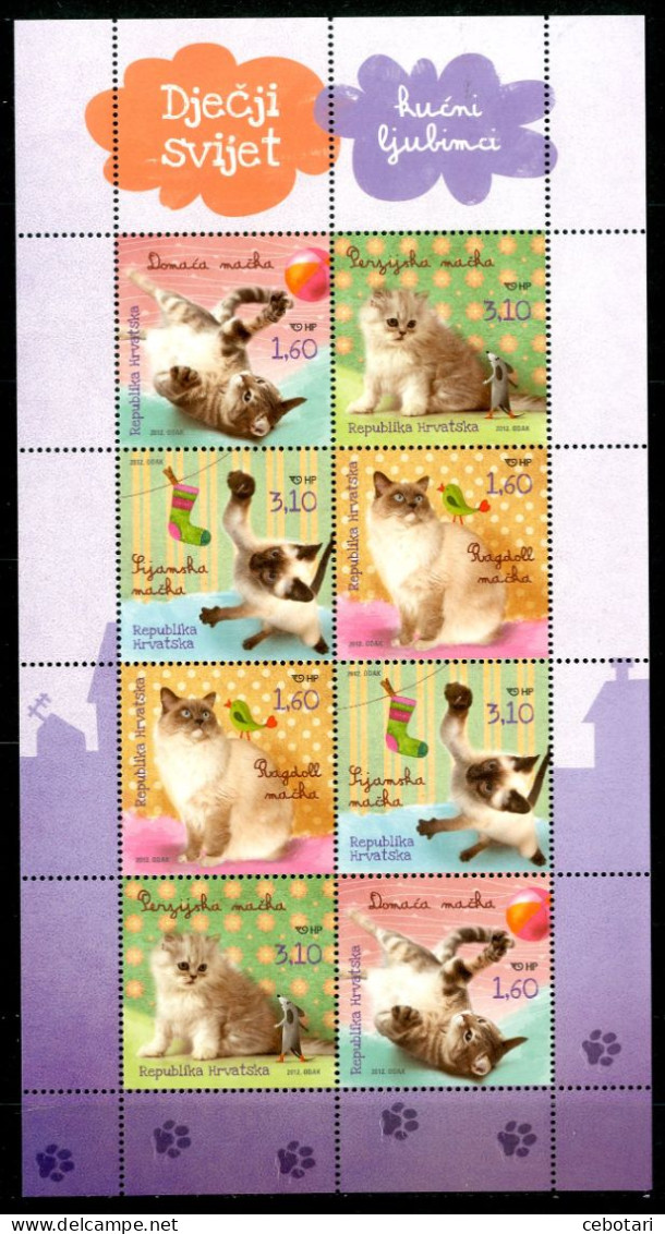 CROAZIA / CROATIA 2012** - Gatti / Pets Cats - Block Di 8 Val. MNH. - Chats Domestiques