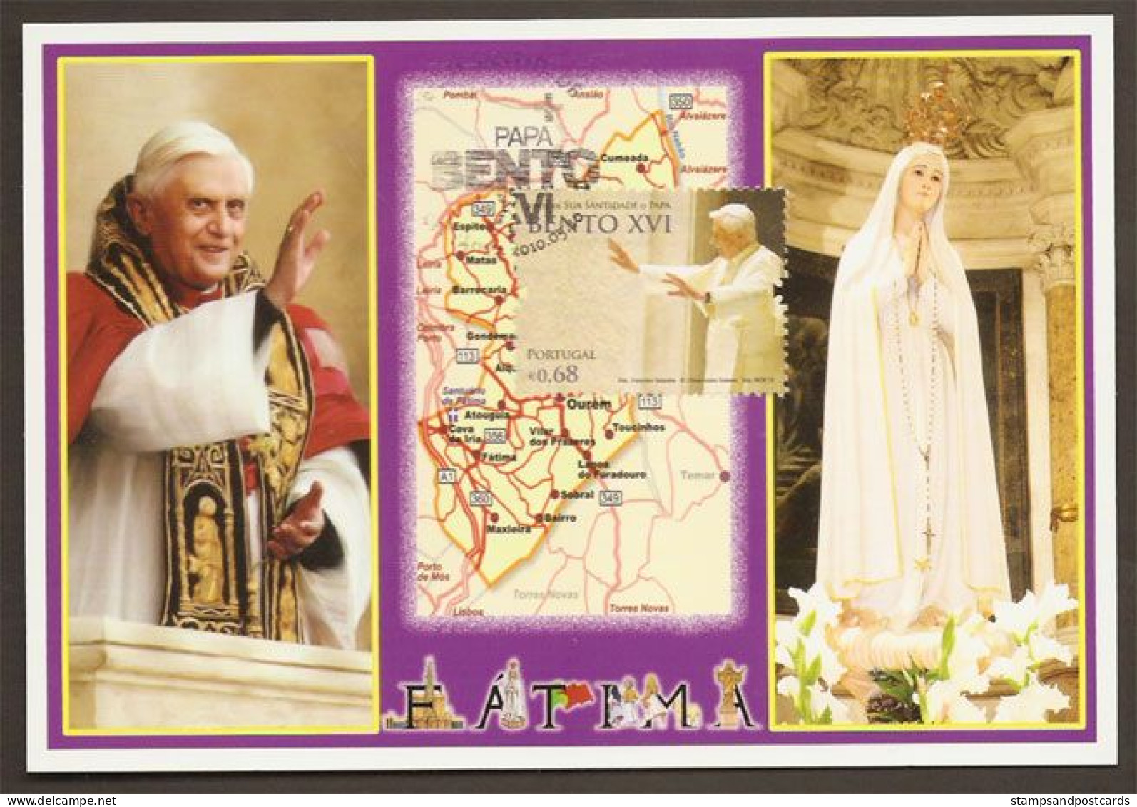 Portugal Souvenir Visite Benoit XVI 2010 Cachet Premier Jour Fatima Pope Benedict XVI 2010 Visit Souvenir Postcard - Cartoline Maximum