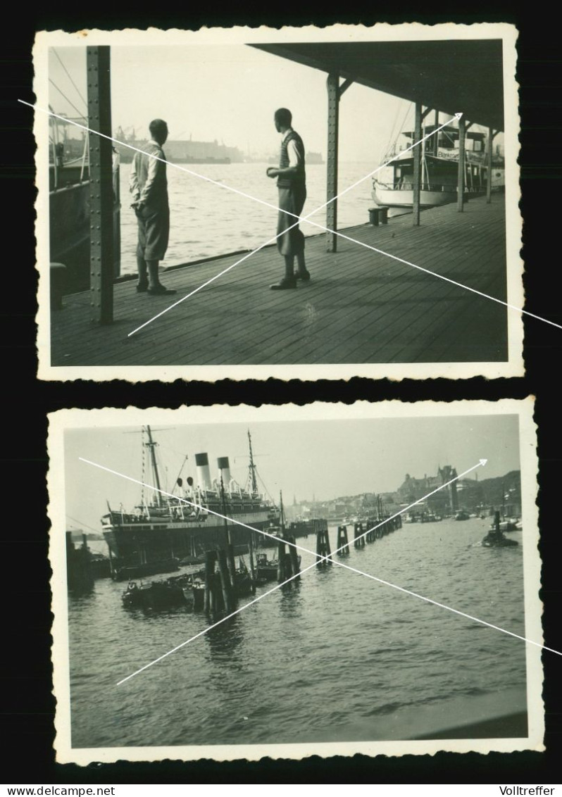 2x Orig. Foto 1933 Hafen St. Pauli Landungsbrücken Schiff Dampfer Deutschland ? Von Capolonio (Braune Messe) Aus Gesehen - Bateaux