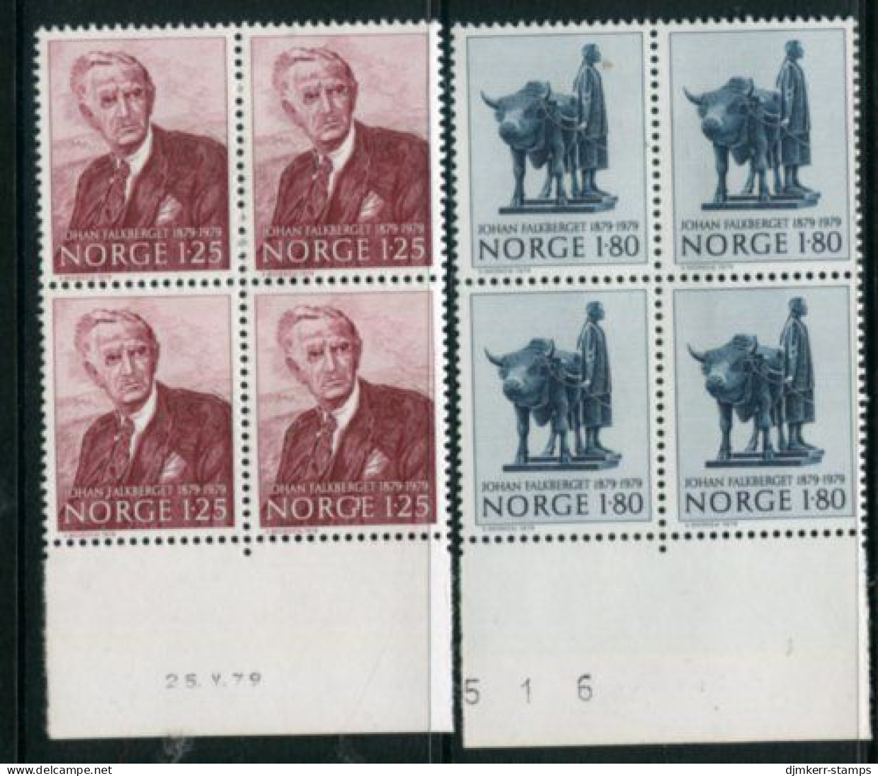 NORWAY 1979 Falkberget Birth Centenary Blocks Of 4 MNH / **.  Michel 797-98 - Unused Stamps
