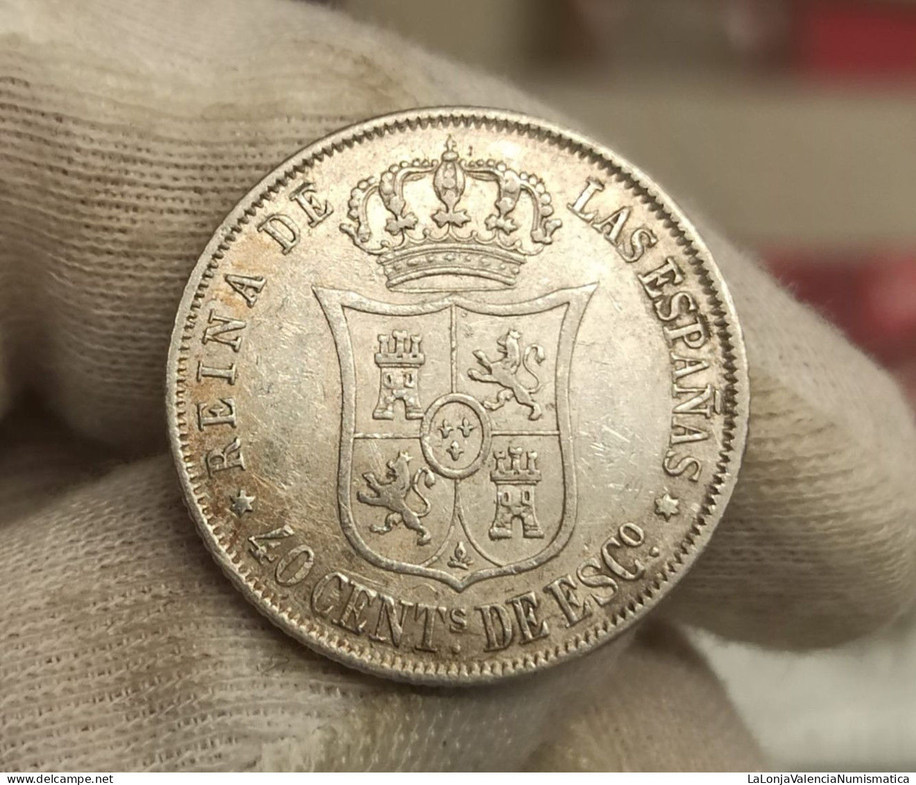 España Spain Isabel II - 40 Céntimos De Escudo 1866 Madrid Km 628.2 Plata - Otros & Sin Clasificación