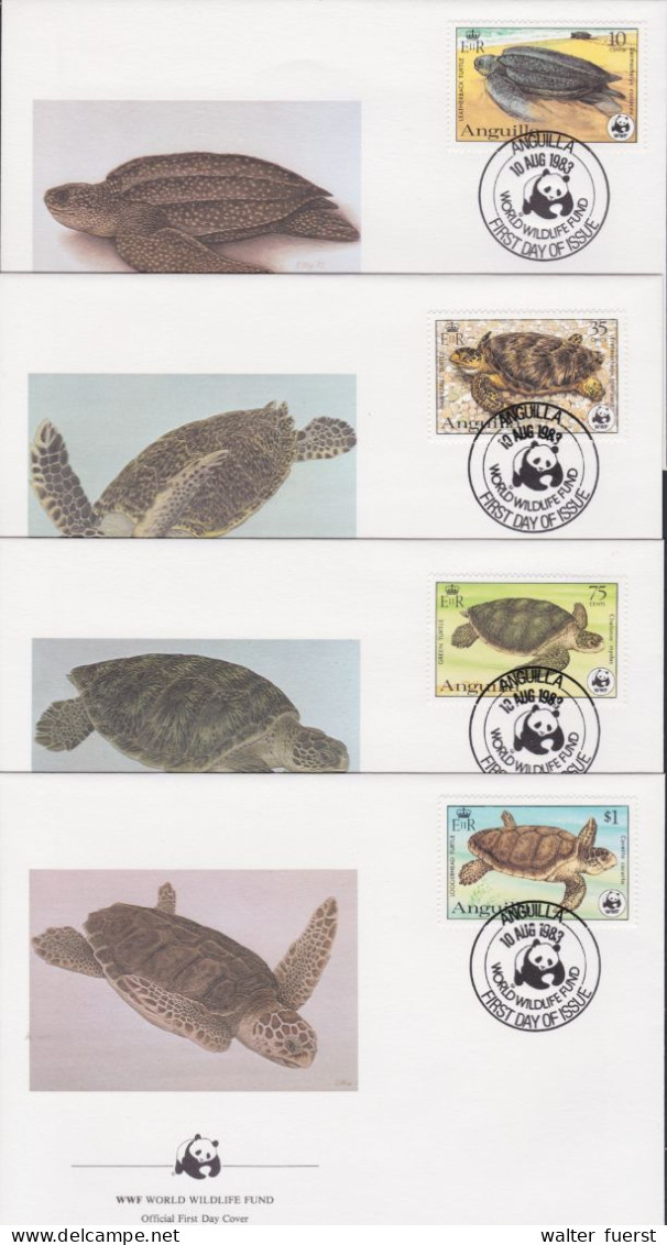 WWF 2004, Anguilla (UK EIIR) Series "Sea Turtle", Series UM + FDC + Maximum Cards, Rare - Sonstige & Ohne Zuordnung