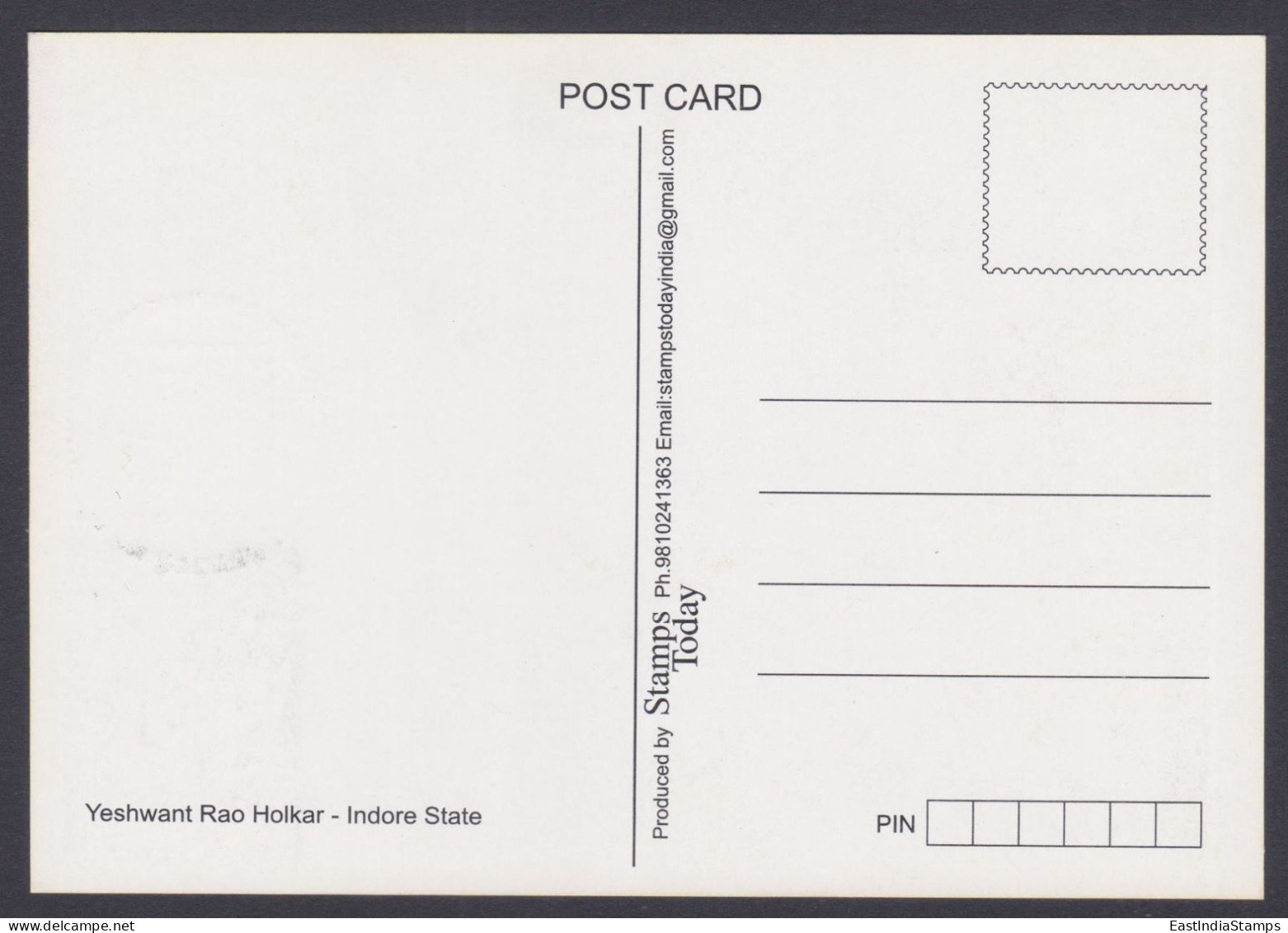 Inde India 2010 Maximum Max Card Princely States, Yeshwant Rao Holkar, Indore State, Indian Royal, Royalty - Covers & Documents