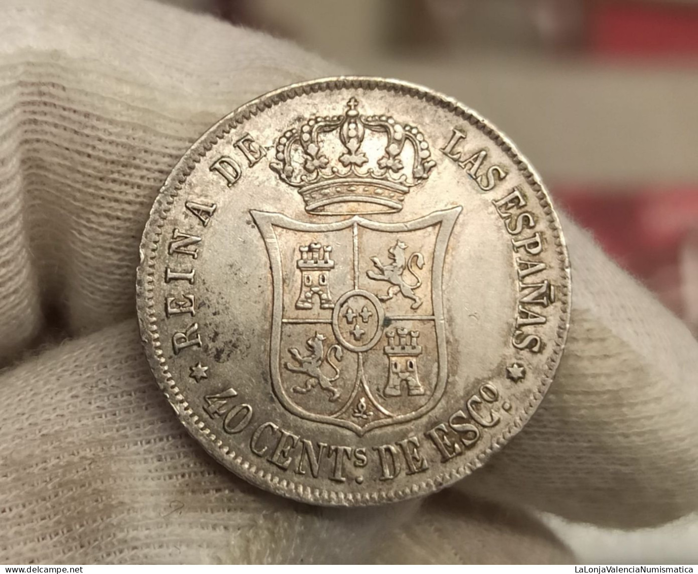 España Spain Isabel II - 40 Céntimos De Escudo 1866 Madrid Km 628.2 Plata - Otros & Sin Clasificación