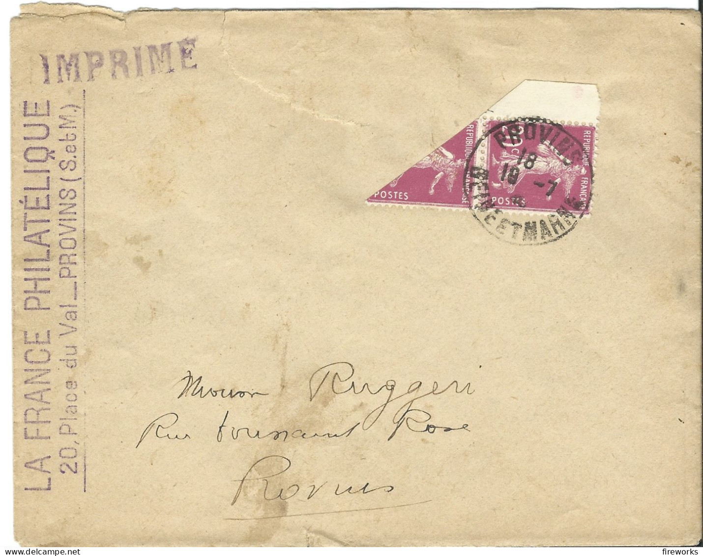 FRANCE - 1 Timbre Et 1/2 Timbre Semeuse Camée 2ème Série 20c Lilas-rose De 1926 (voir Description Pour Détails) - Storia Postale