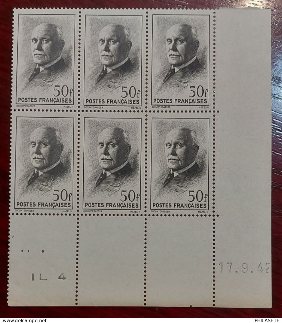 France Bloc De 6 Timbres Neuf** YV  N° 525 Effigie De Petain - Ungebraucht