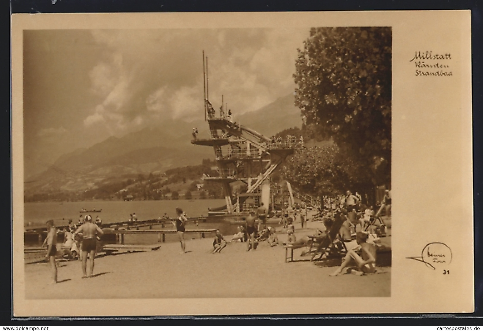 AK Millstatt /Kärnten, Strandbad Mit Springturm, Badegästen  - Altri & Non Classificati