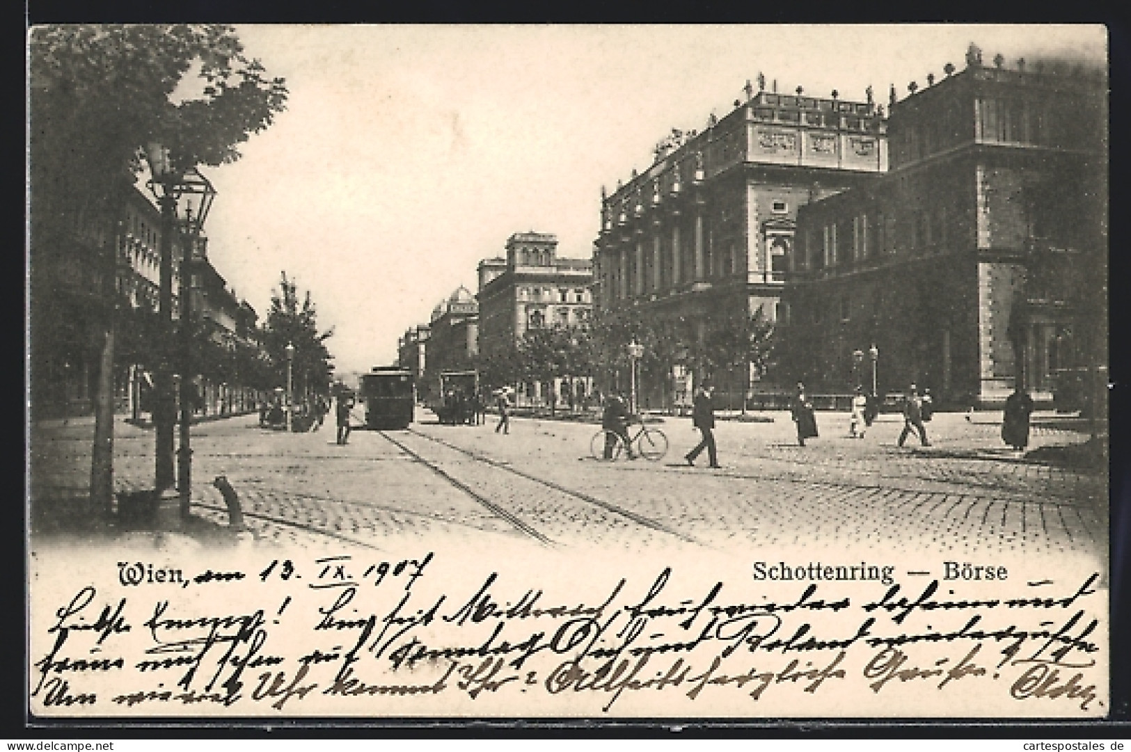 AK Wien, Schottenring Mit Börse Und Strassenbahnen  - Other & Unclassified