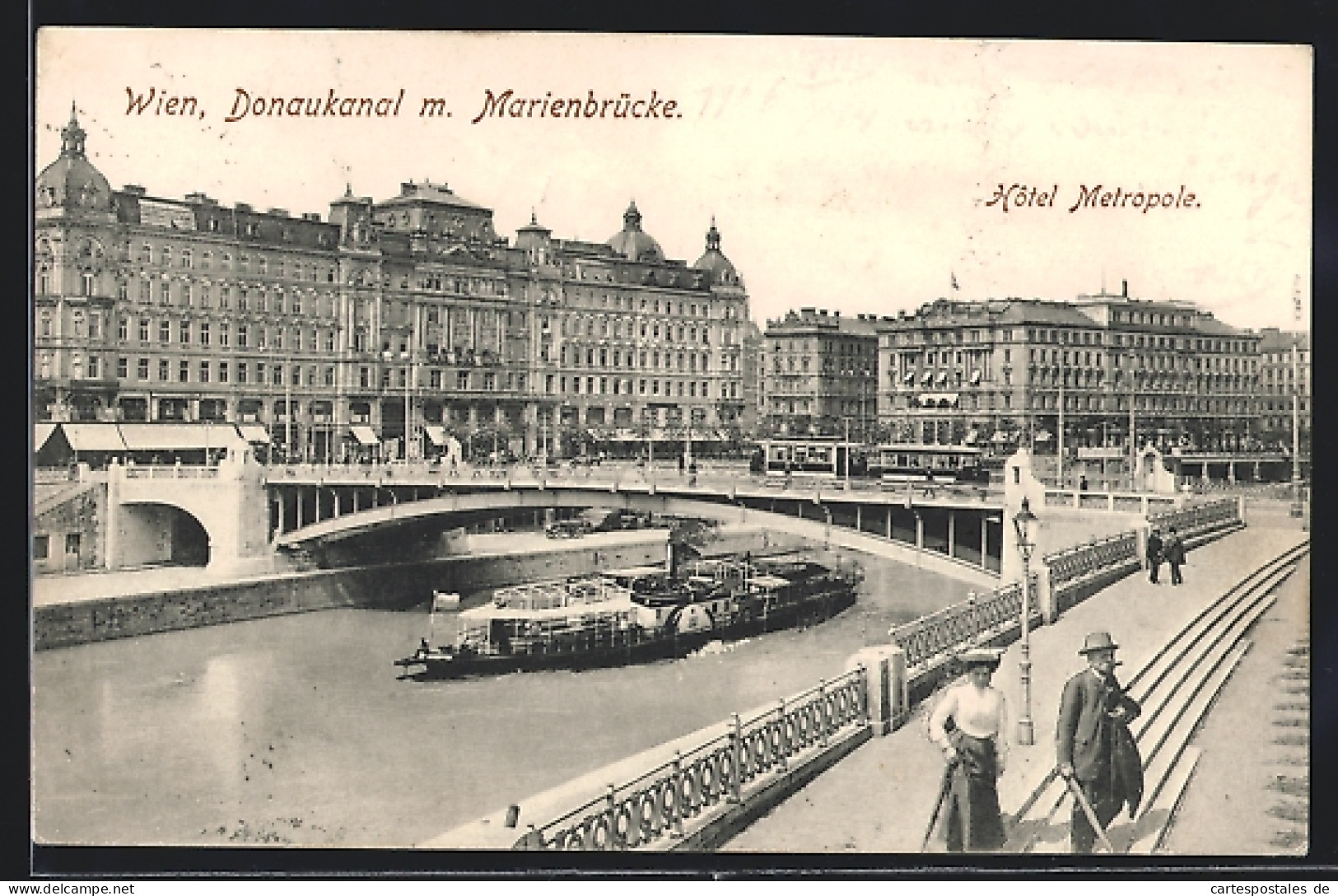 AK Wien, Donaukanal Mit Marienbrücke Und Hotel Metropole  - Autres & Non Classés