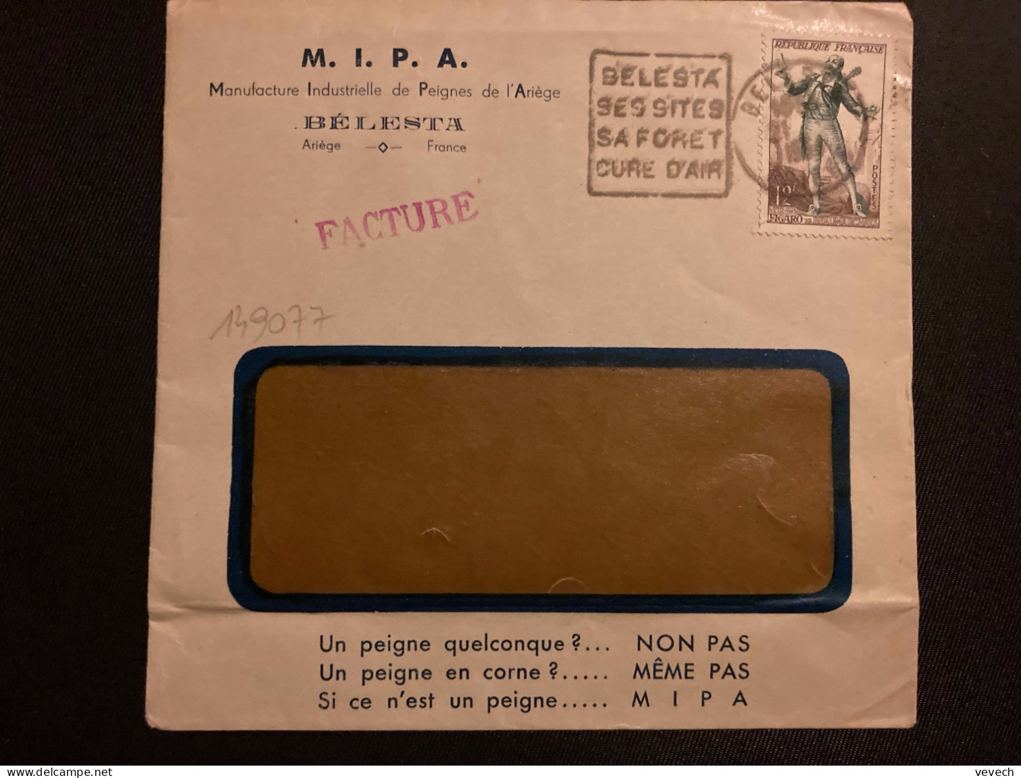 LETTRE MIPA PEIGNES DE L'ARIEGE TP FIGARO 12F OBL. DAGUIN 21-? 1954 BELESTA ARIEGE (09) SES SITES SA FORET CURE D'AIR - Mechanical Postmarks (Other)