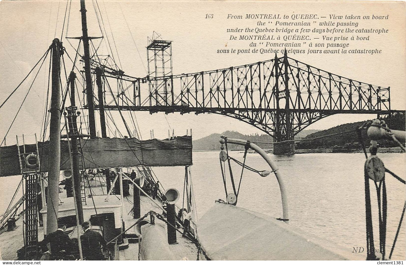 De Montreal A Quebec Vue Prise A Bord Du Pomeranian A Son Passage Sous Le Pont De Quebec - Autres & Non Classés