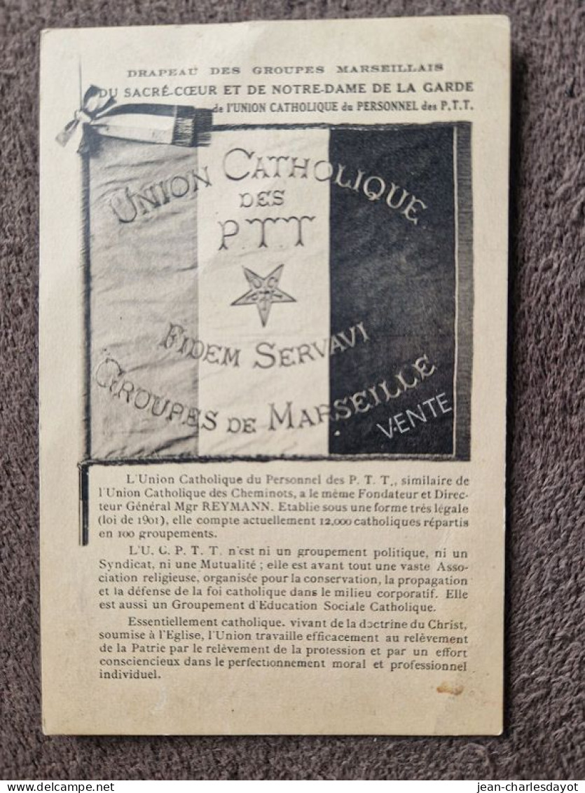 Carte Postale P.T.T. : Drapeau Union Catholique Des PTT - History