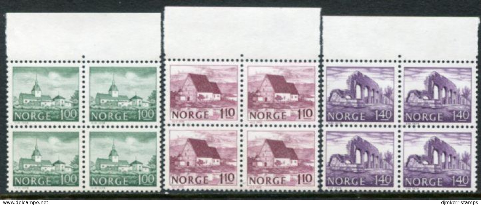 NORWAY 1978 Definitive: Buildings Blocks Of 4 MNH / **.  Michel 766-68 - Ongebruikt