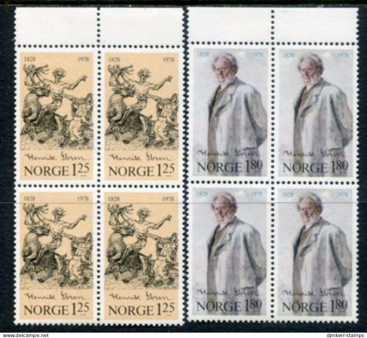 NORWAY 1978 Ibsen Birth Anniversary Blocks Of 4 MNH / **.  Michel 764-65 - Neufs