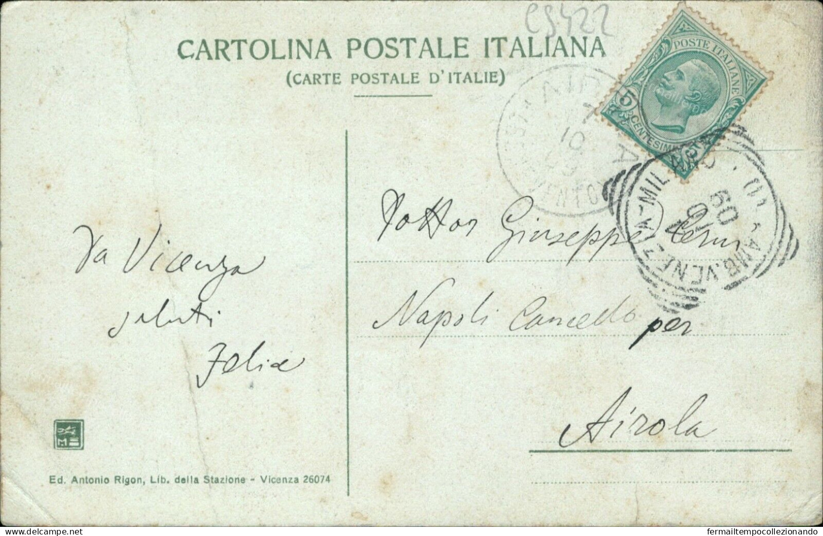 Cs422 Cartolina Vicenza Citta' Banca Popolare Veneto 1909 - Vicenza