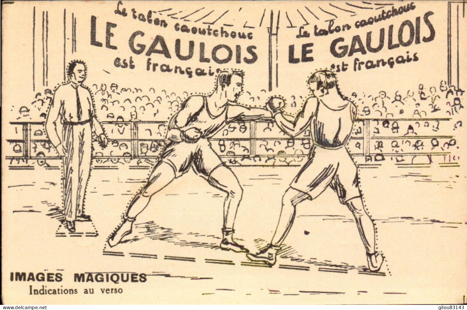 Bergougnan, Le Gaulois, Talons Caoutchouc, Illustration Boxe, Boxeurs - Publicité