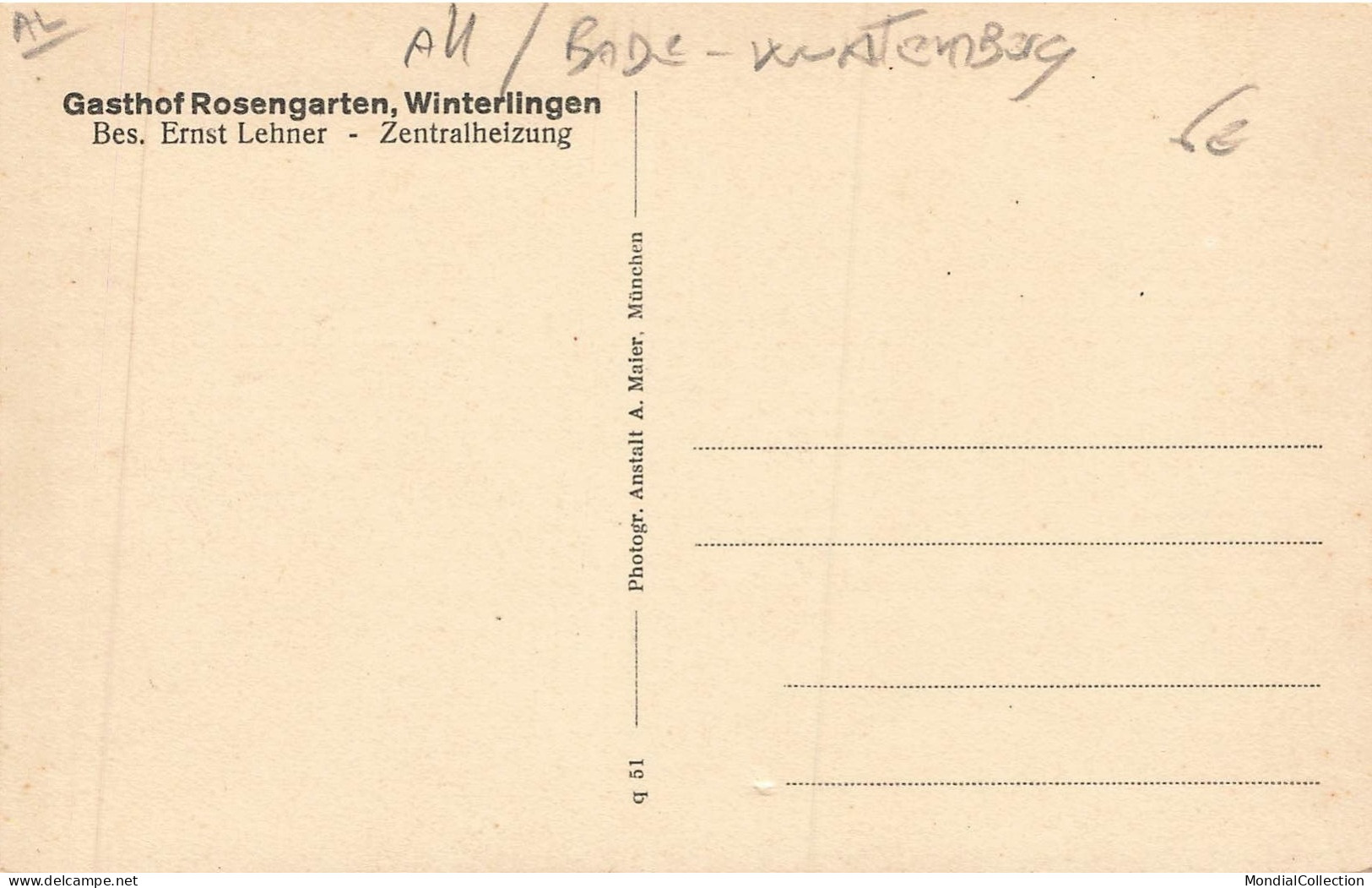 MIKIBP11-024- ALLEMAGNE GASTHOF ROSENGARTEN WINTERLINGEN - Andere & Zonder Classificatie