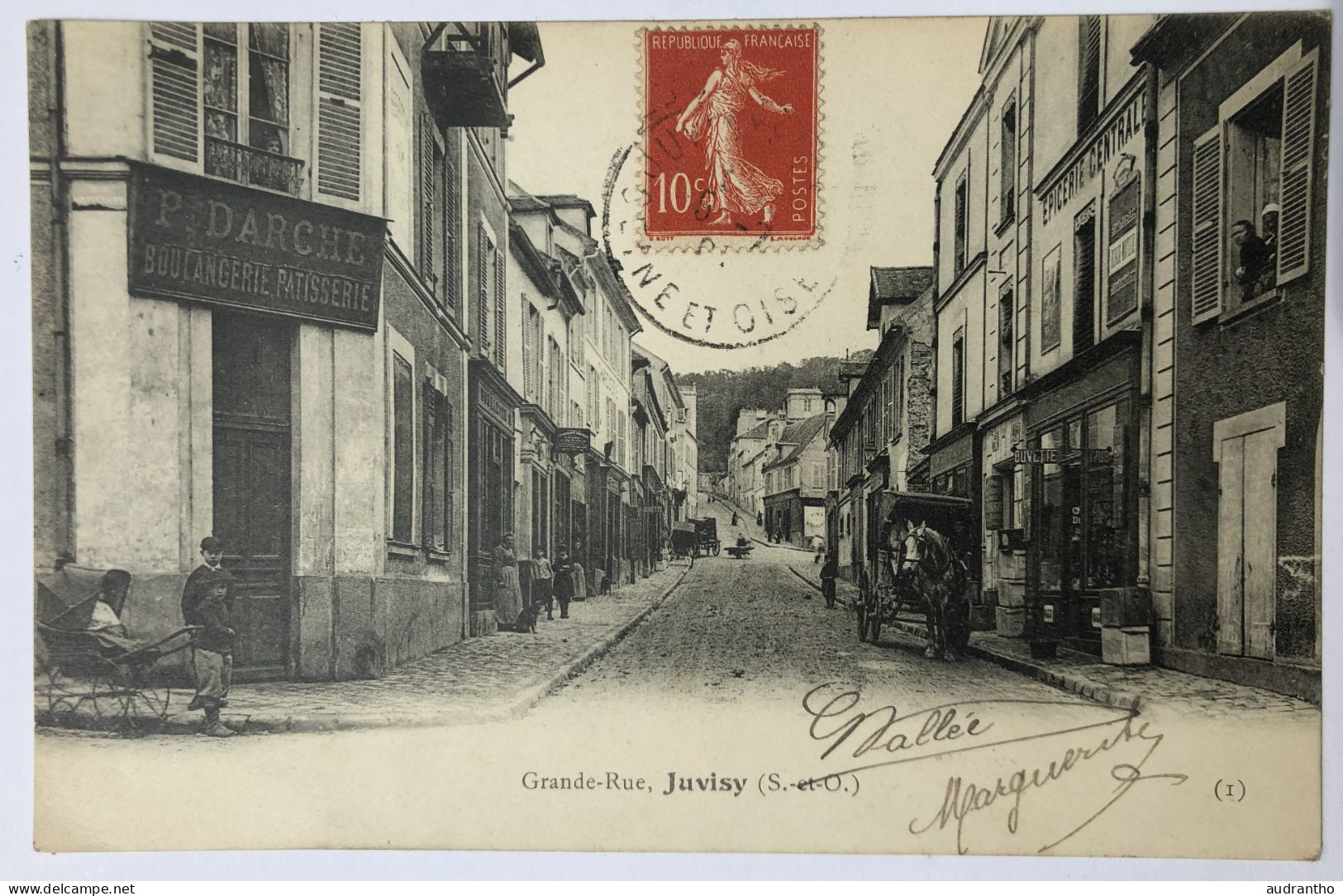 CPA 61 JUVISY Sur ORGE - Grande Rue - Belle Animation Boulangerie P. Darche - épicerie Centrale Avec Charette - Juvisy-sur-Orge