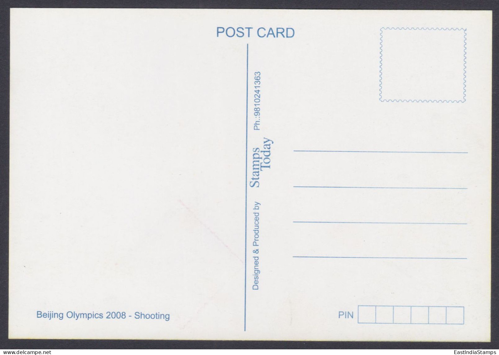 Inde India 2008 Maximum Max Card Beijing Olympic Games, Olympics, Sport, Sports, Skeet Shooting, Gun - Lettres & Documents