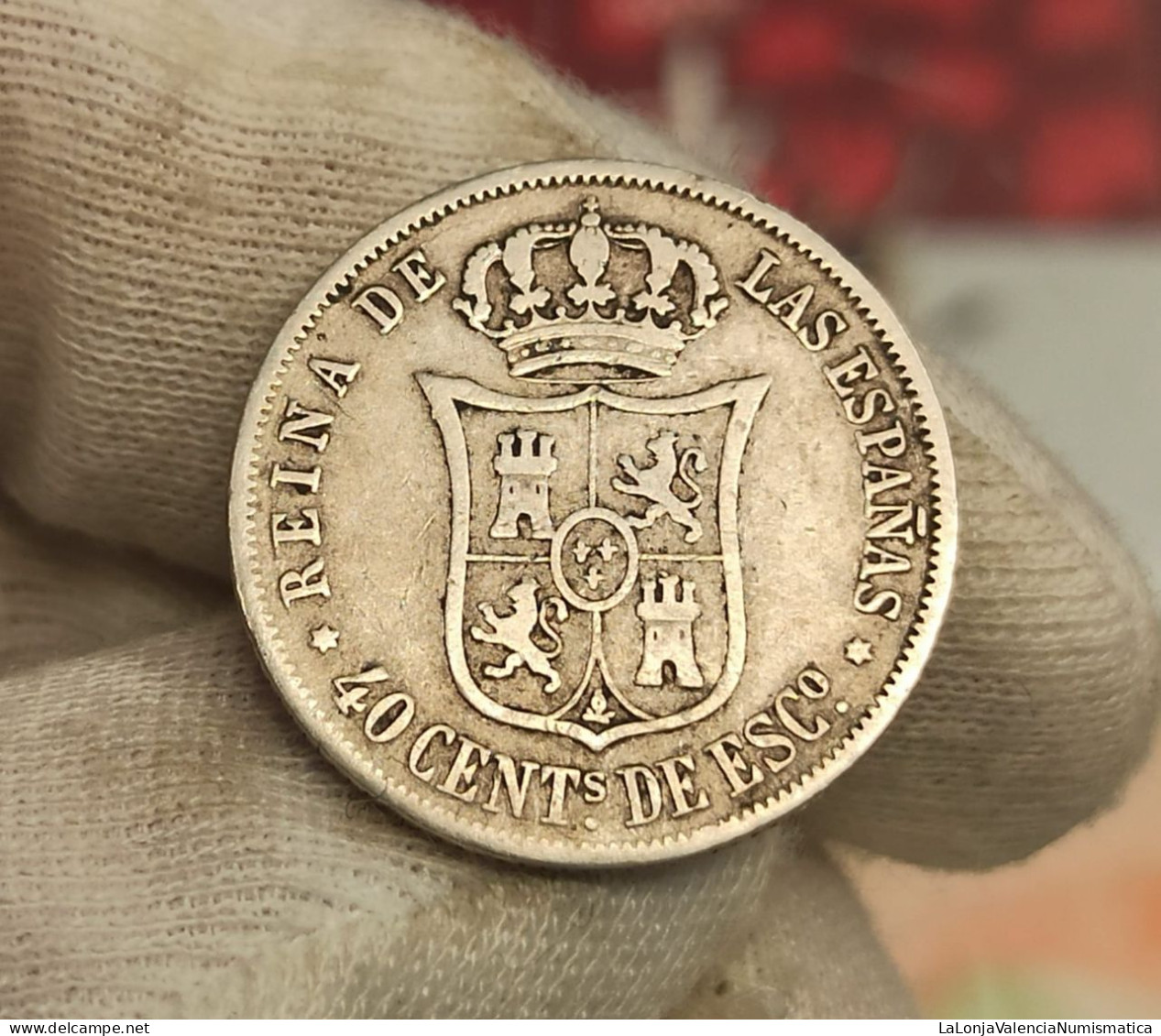 España Spain Isabel II - 40 Céntimos De Escudo 1867 Madrid Km 628.2 Plata - Otros & Sin Clasificación