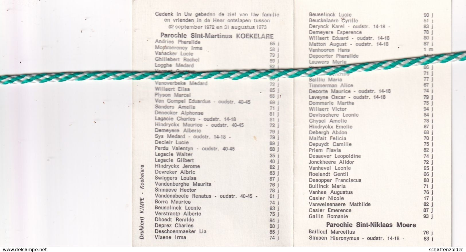 Overleden Parochianen Parochie Sint-Martinus Koekelare, 1972-73 - Todesanzeige