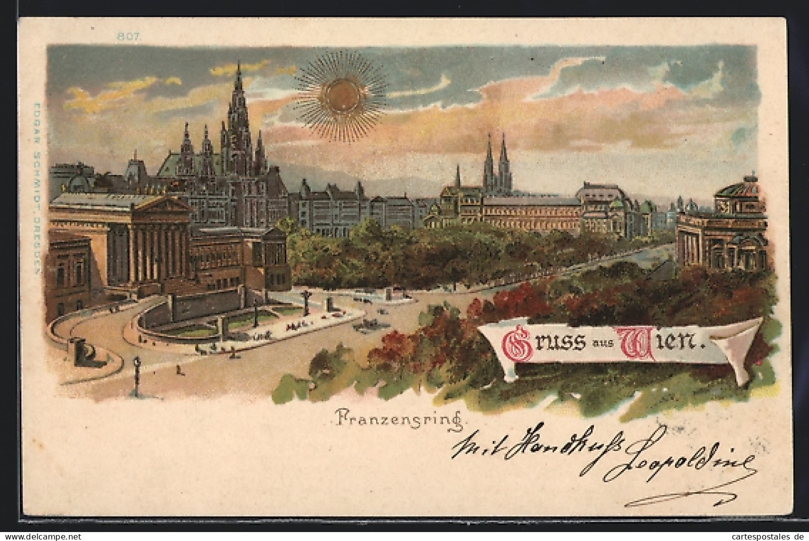 Lithographie Wien, Blick über Den Franzensring Aus Der Vogelschau  - Autres & Non Classés