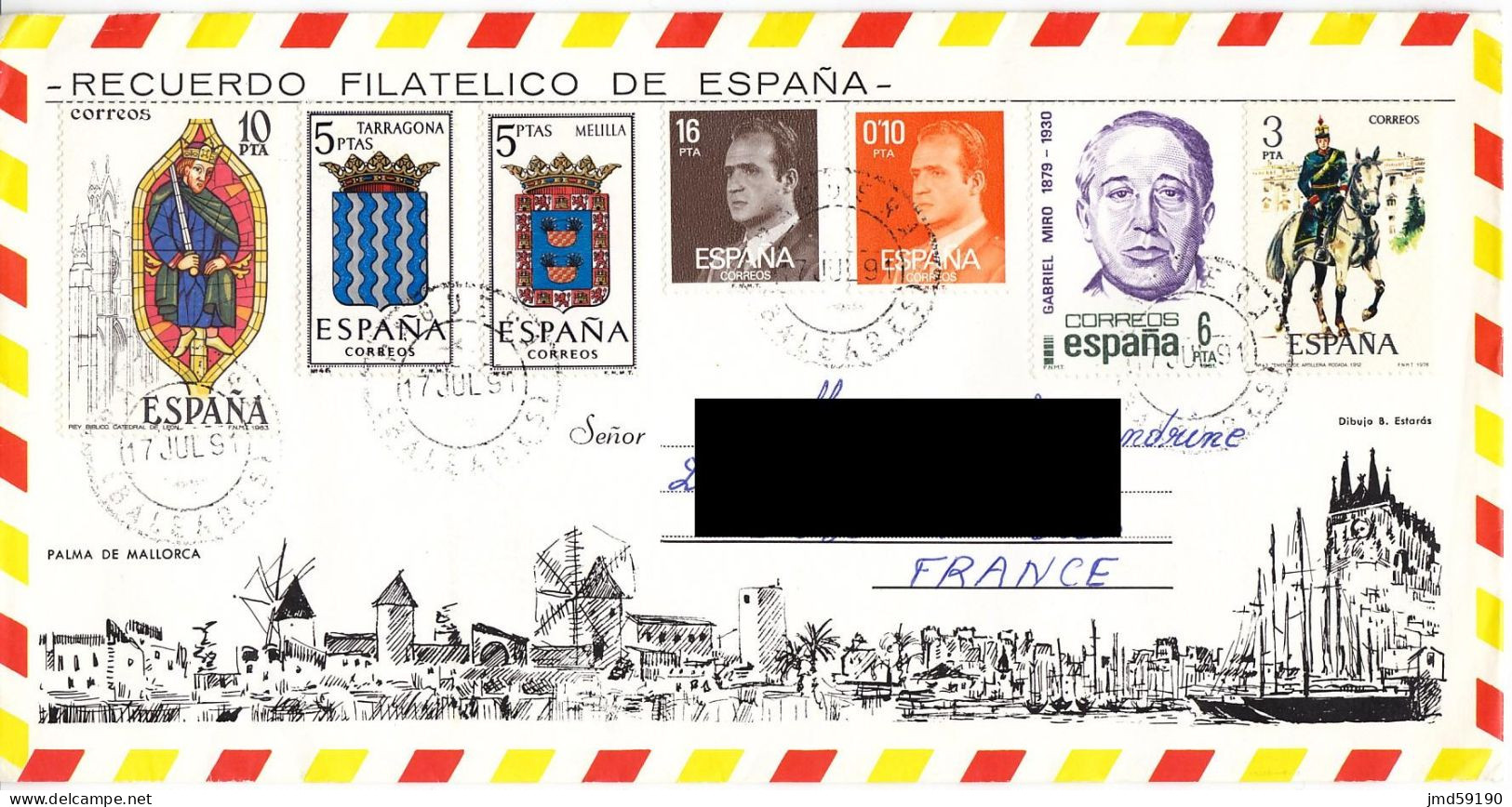 Lettre Avec 7 Timbres Espagnol Ayant Voyagée Le 17/07/1991 De MALLORCA à THUMERIE 59 - Cartas & Documentos