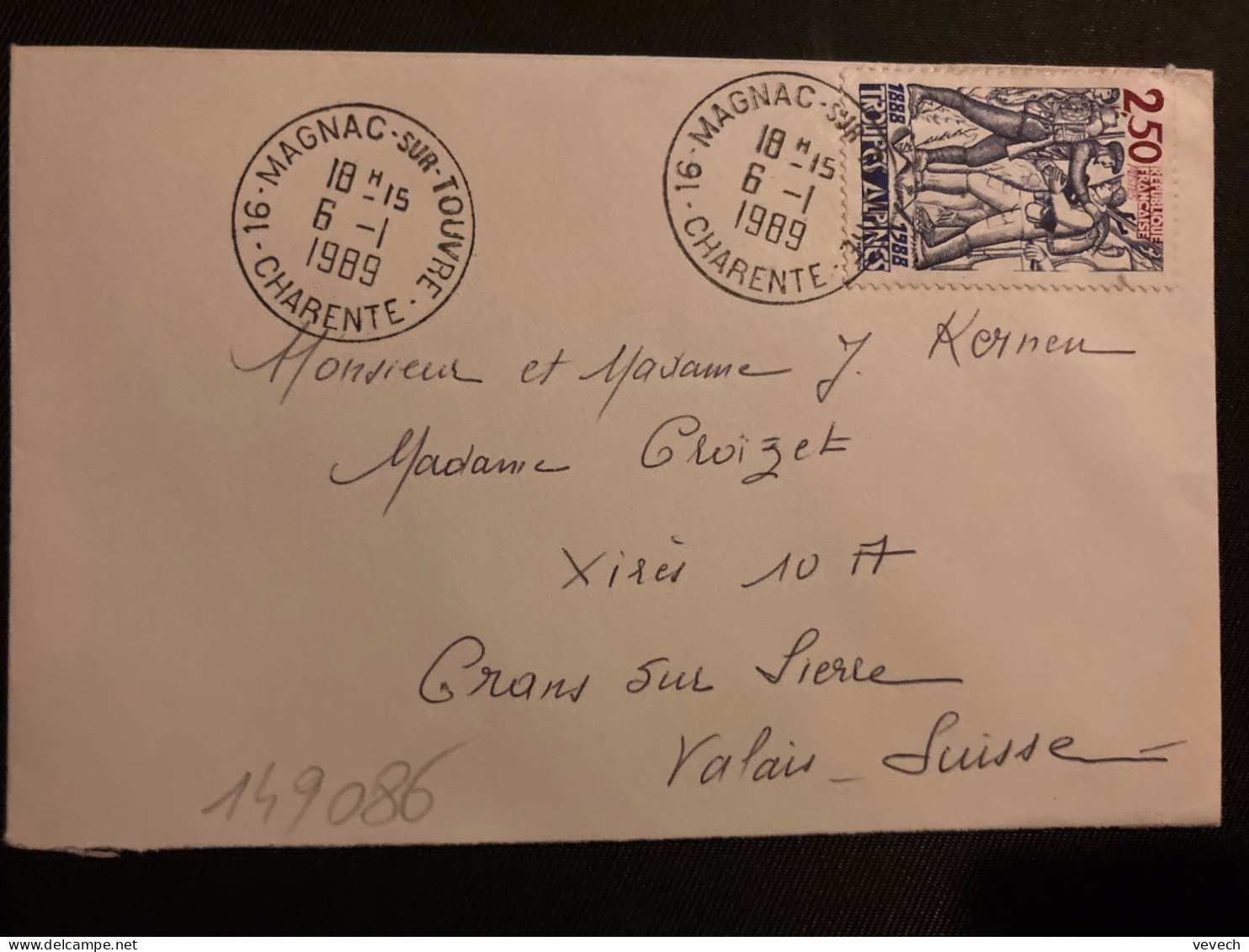 LETTRE Pour La SUISSE TP YT 2543 TROUPES ALPINES 2,50 OBL.6-1 1989 16 MAGNAC SUR TOUVRE CHARENTE - Storia Postale