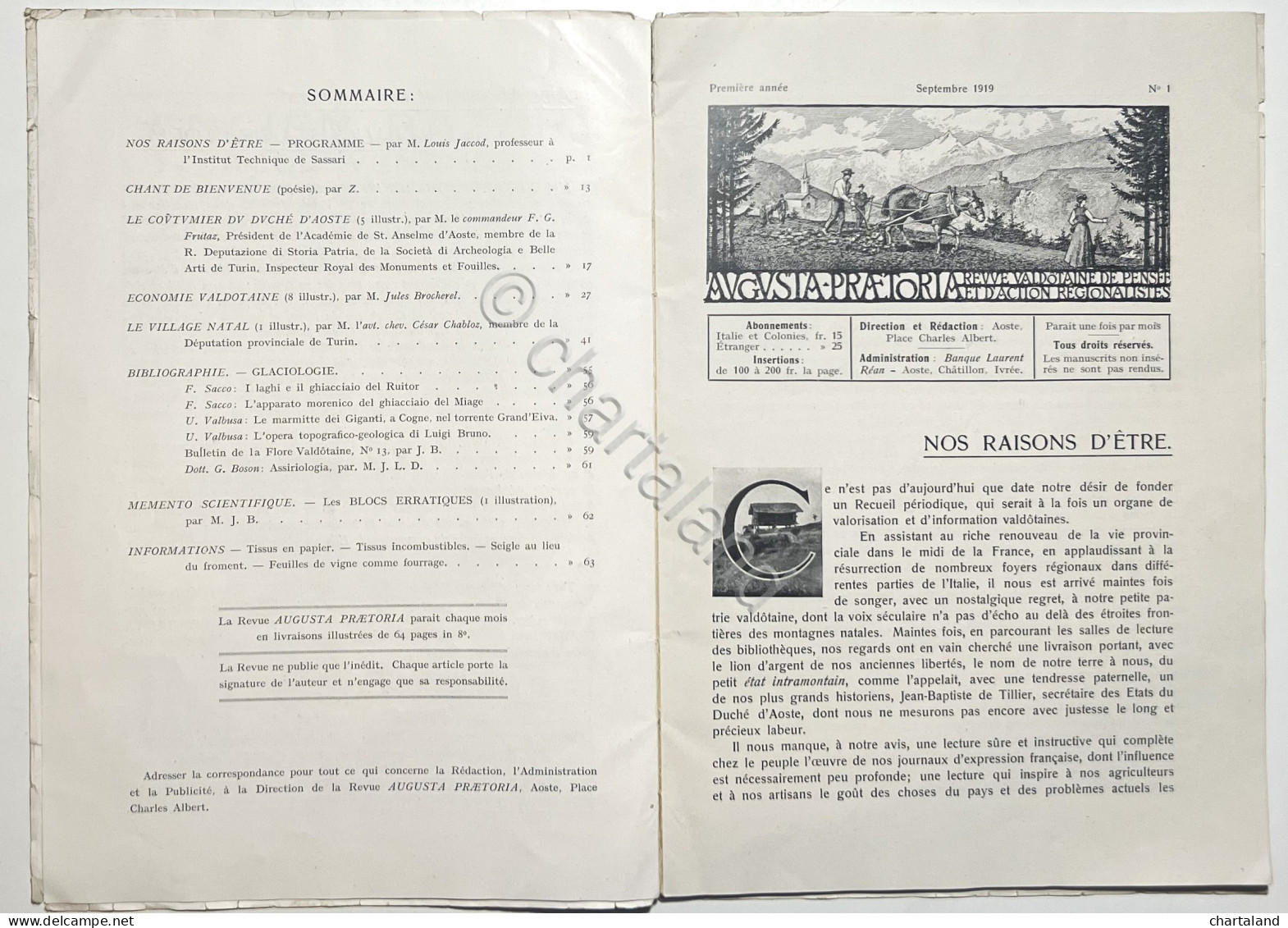 Revue Valdotaine Pensée Et D'Action Régionalistes Augusta Praetoria N. 1 - 1919 - Other & Unclassified