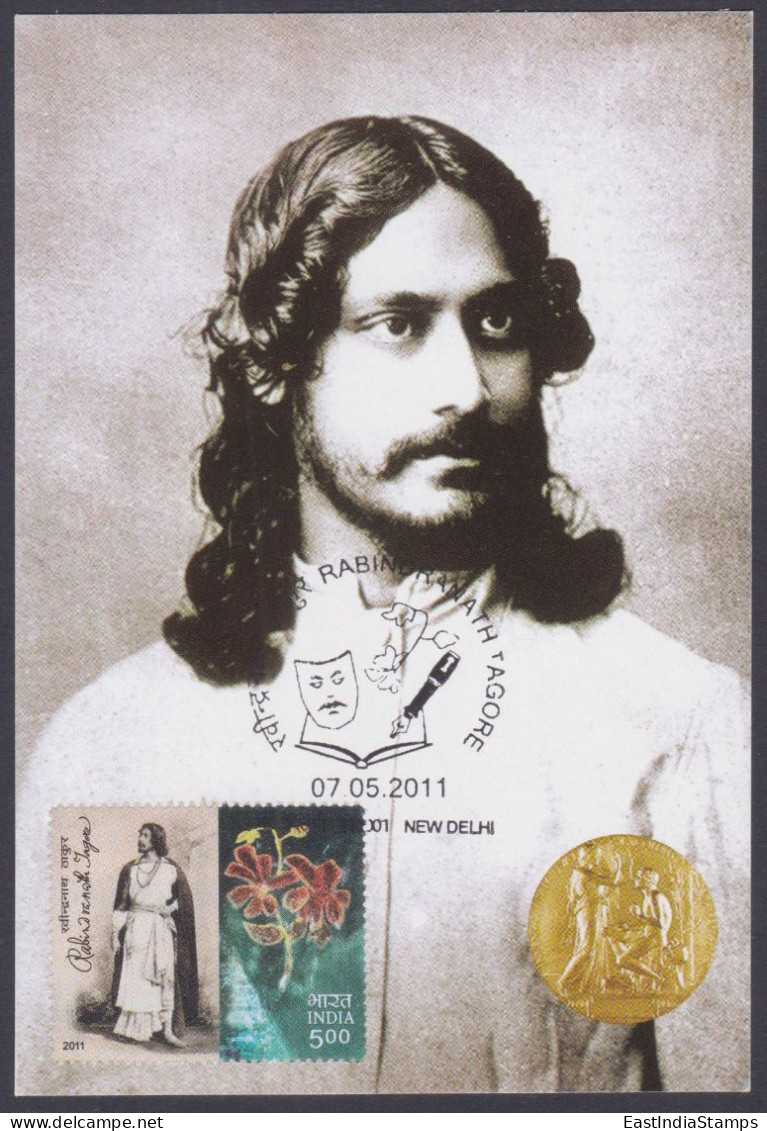 Inde India 2011 Maximum Max Card Rabindranath Tagore, Indian Bengali Poet, Poetry, Literature, Nobel Prize Winner - Covers & Documents