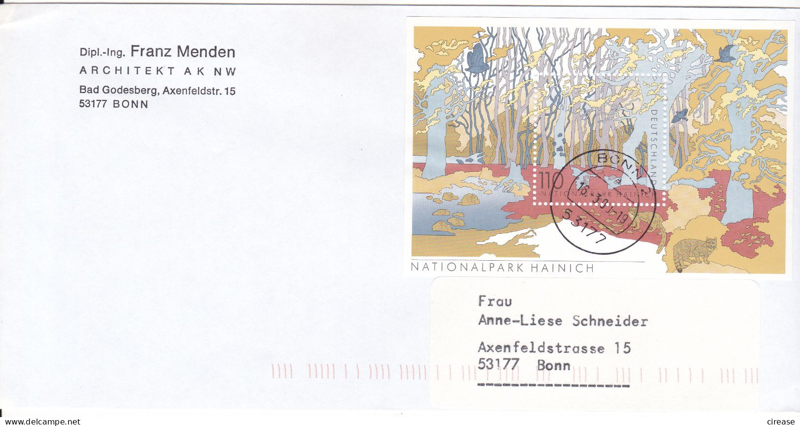 NATIONAL  PARK  HAINICH  COVER GERMANY - Brieven En Documenten