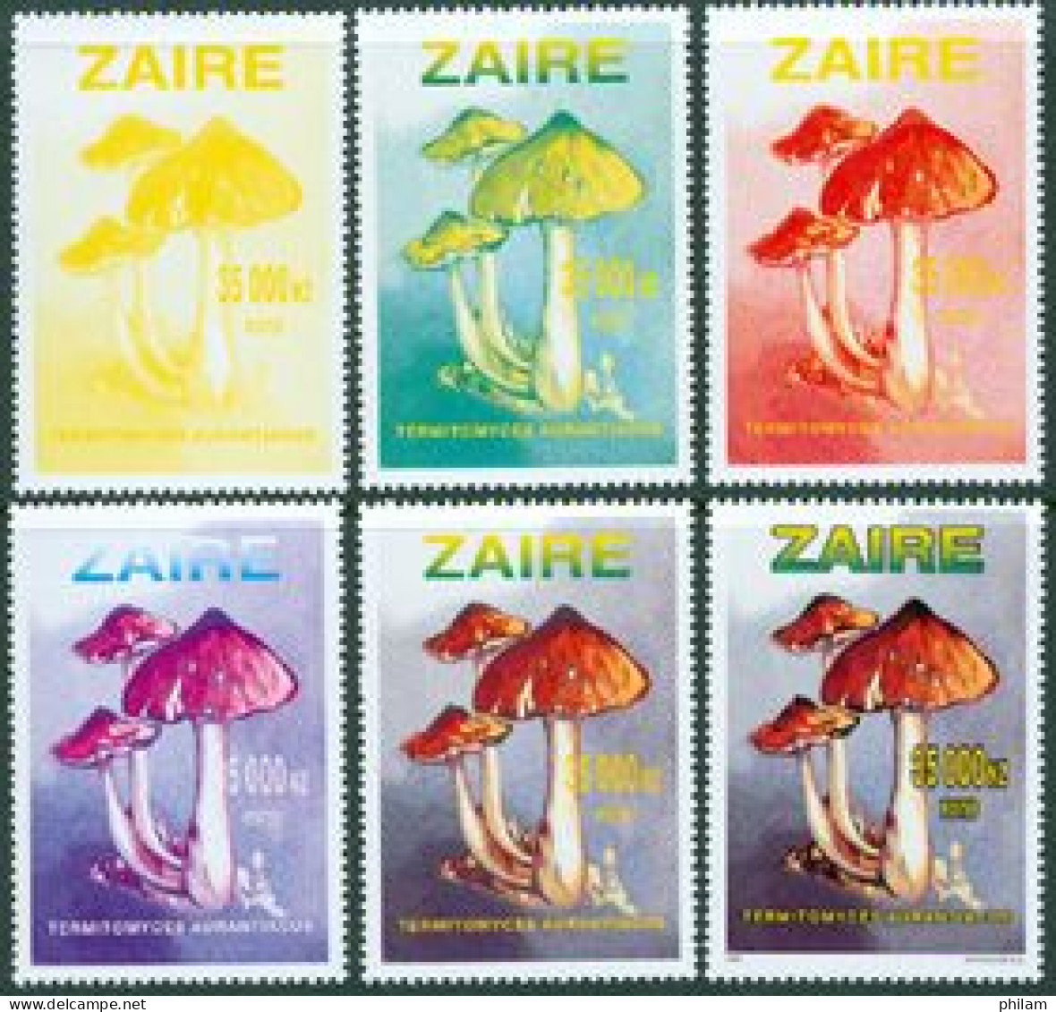 ZAIRE 1996 - Rarissimes Essais De Couleurs (progressifs) - Champignon - 6 Essais - Neufs