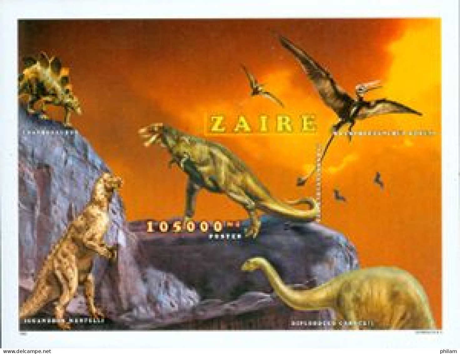ZAIRE 1996 - Animaux Préhistoriques - Bloc Tyranosaure -  Non Dentelé - Unused Stamps